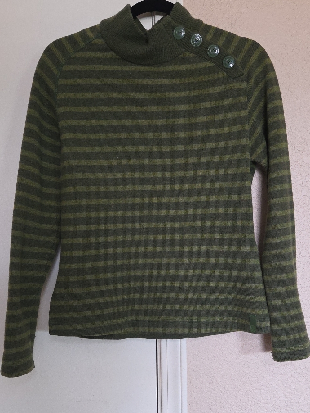 Mountain Hardwear Olive Striped Button-Shoulder Turtleneck Sweater